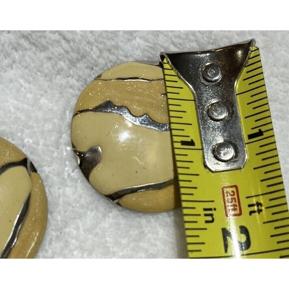 Vintage Rare Animal Print Earrings Enamel Round Beige Silver Spring 80s - Picture 5 of 7